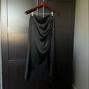 Satin ruched midi skirt in black - ZARA